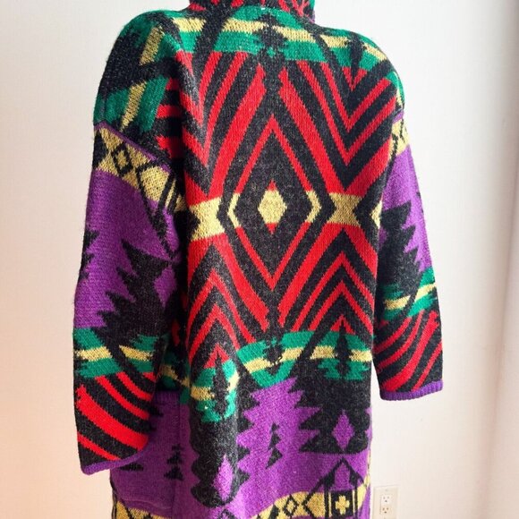 Vintage Falcon Italian Design Southwestern Print Colourful Long Cardigan S - Picture 6 of 10